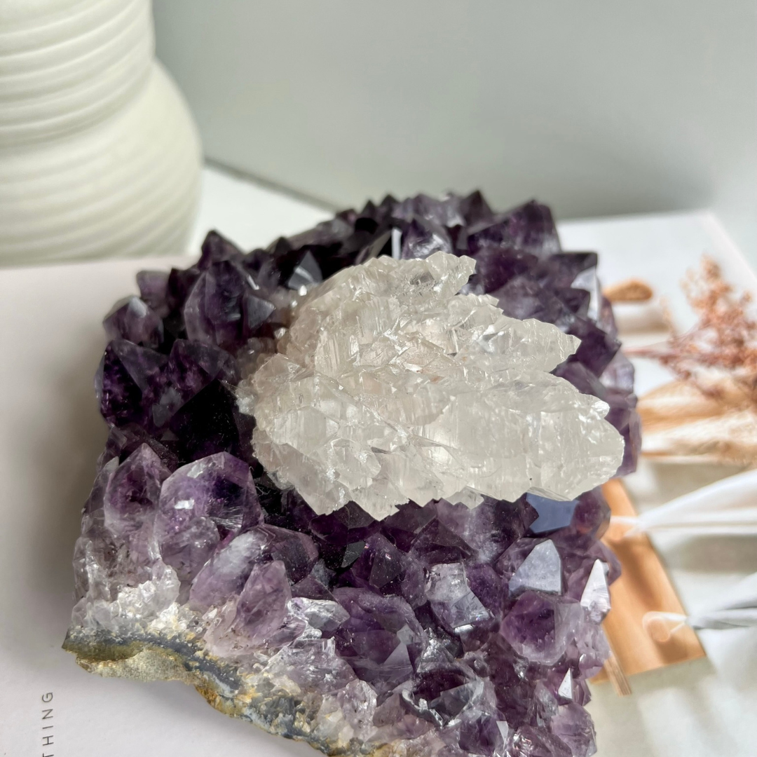 Amethyst Cluster with Calcite