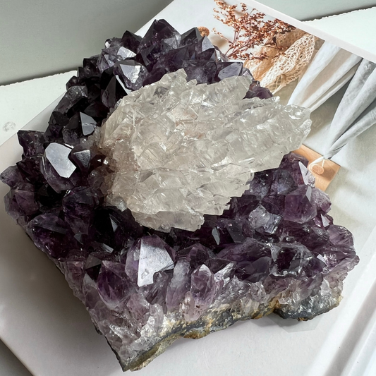 Amethyst Cluster with Calcite