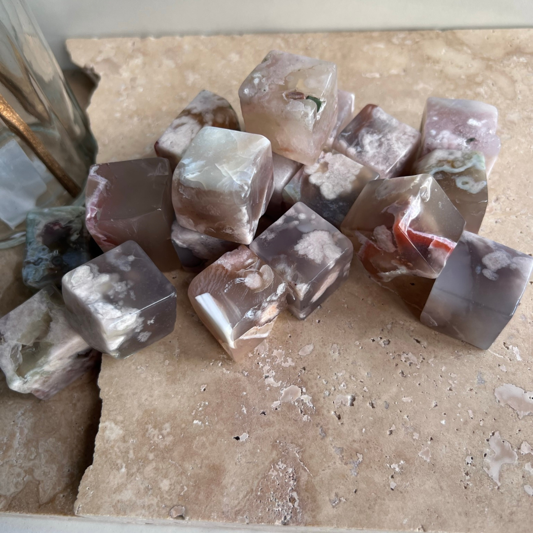 Flower Agate Cube Small